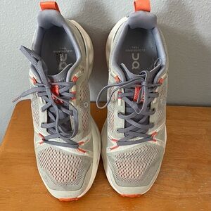 On Running Gray and Orange-cloudsurfer trail